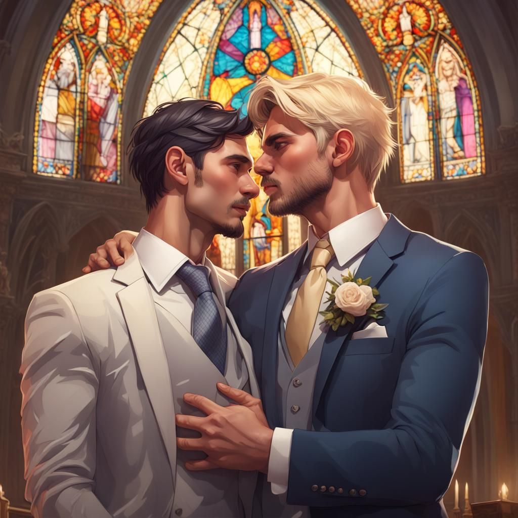 Loving Gay Couple Embrace in Detailed Portrait
