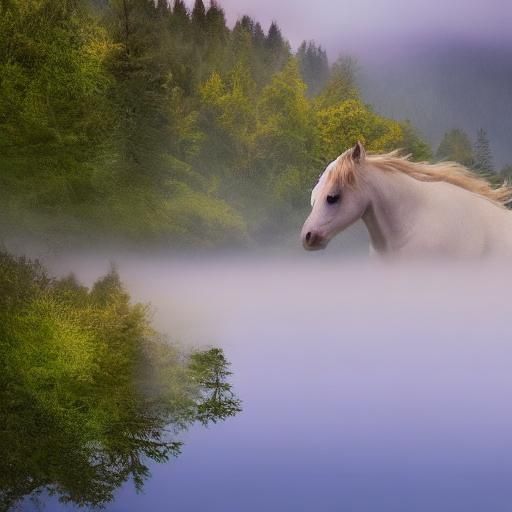 Ethereal Unicorn in Dreamy Misty Landscape