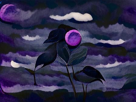 Purple Moon in Dark Night Sky