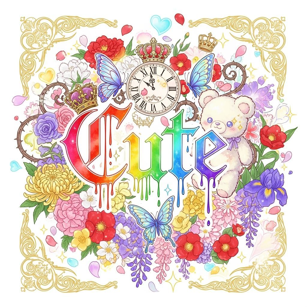 Whimsical Anime Garden with Gothic Calligraphy