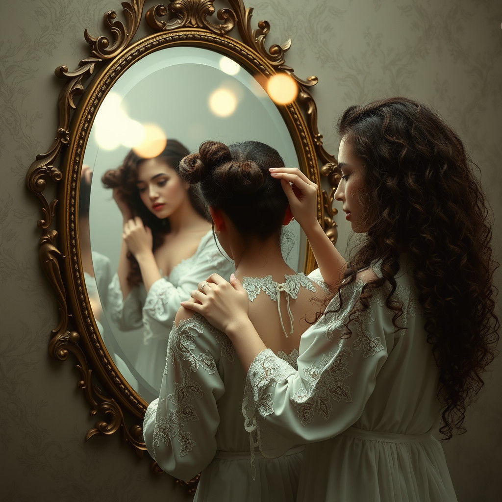Recursive Reflection: Dreamlike Gilded Mirror Scene
