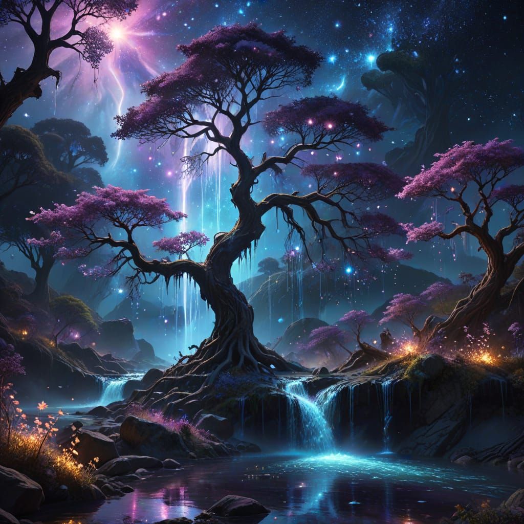Starfall Waterfall Into Alien Forest