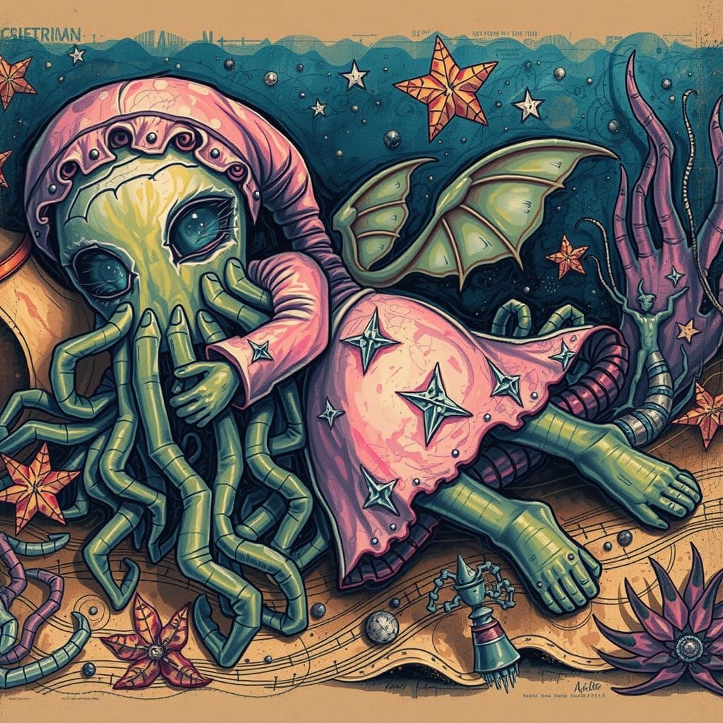 Dark Surreal Figure in Black Varnish