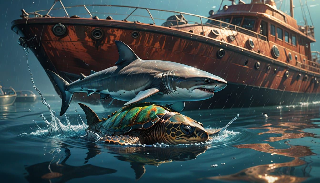 Shark Rescues Turtle in Hyperrealistic Concept Art