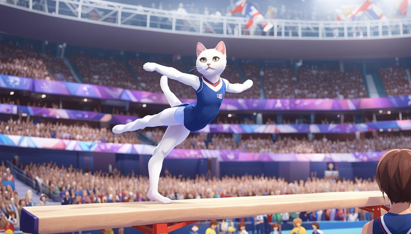 Anthropomorphic Cat Gymnast at the Olympics