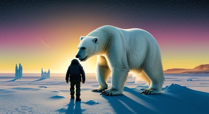 Polar Bear and Penguin in Desert Landscape