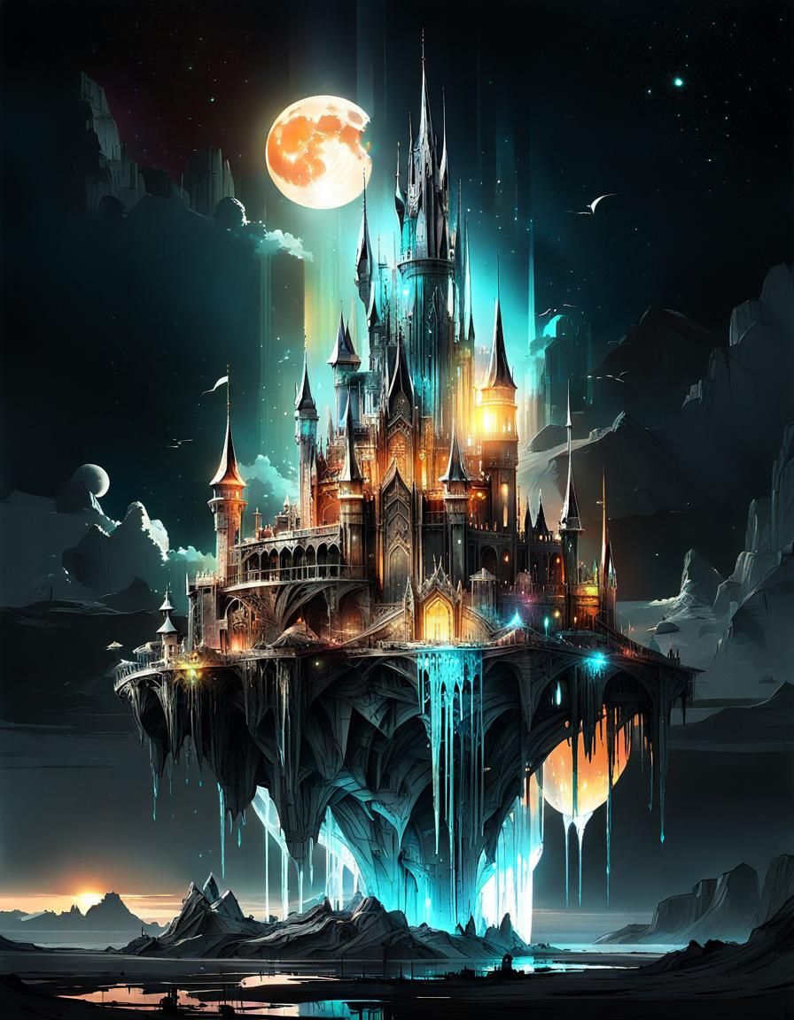 Floating Crystal City with Bioluminescent Palace