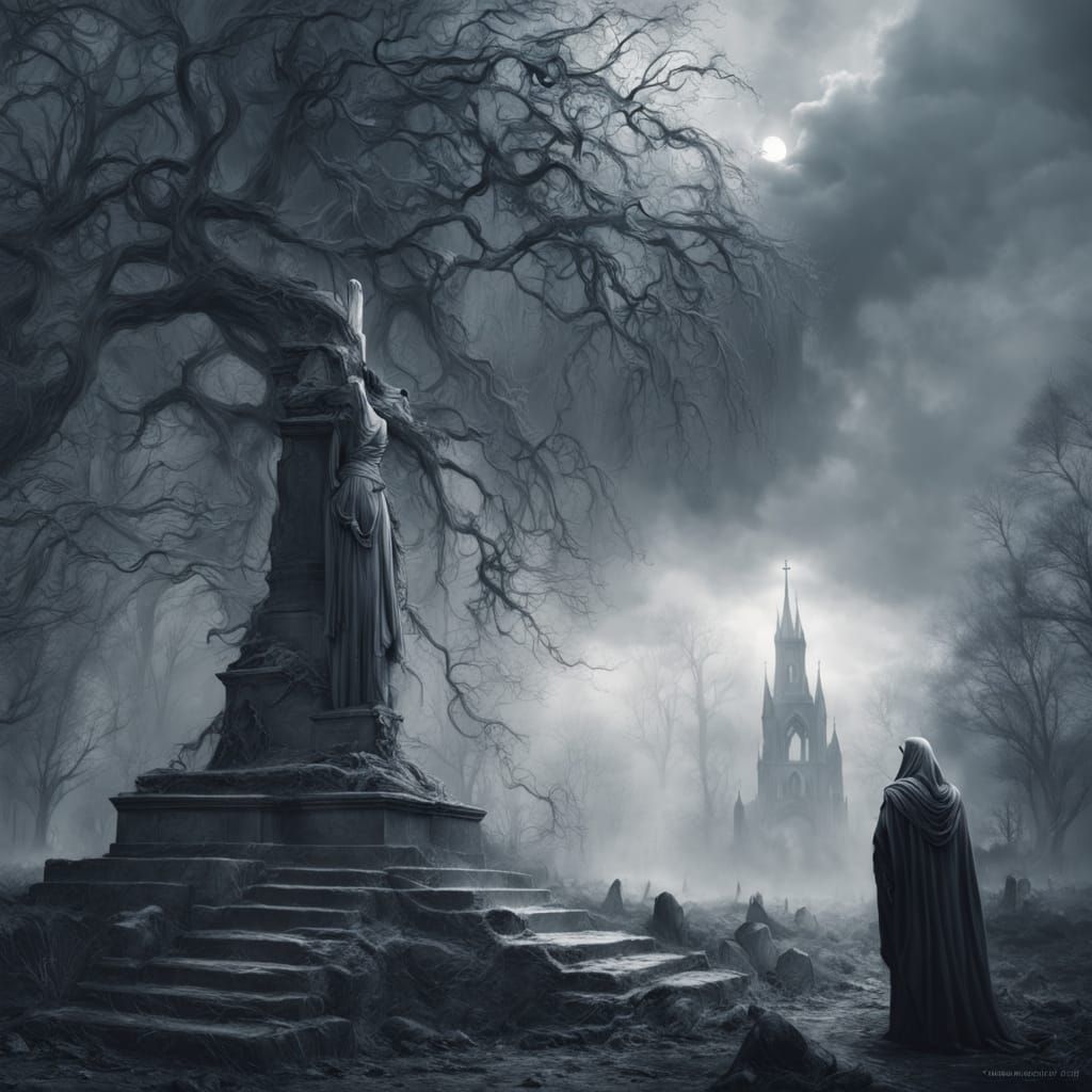 Massive Grim Reaper Emerges from Clouds Over Gothic Church