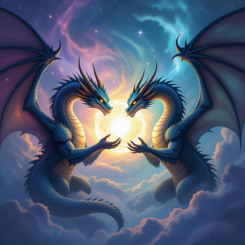 Ancient Dragons Share Cosmic Energy in Celestial Realm