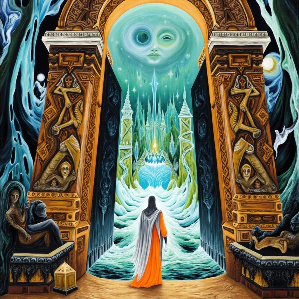 Cosmic Surrealist Baroque Gate Reveals Apocalyptic Cityscape