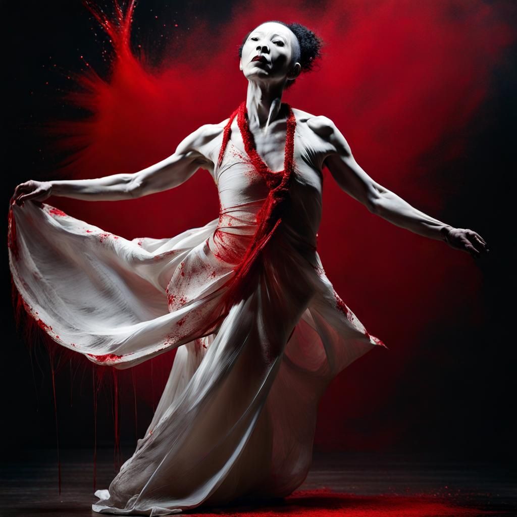 Cracked Porcelain Butoh Dancer with Red Paint