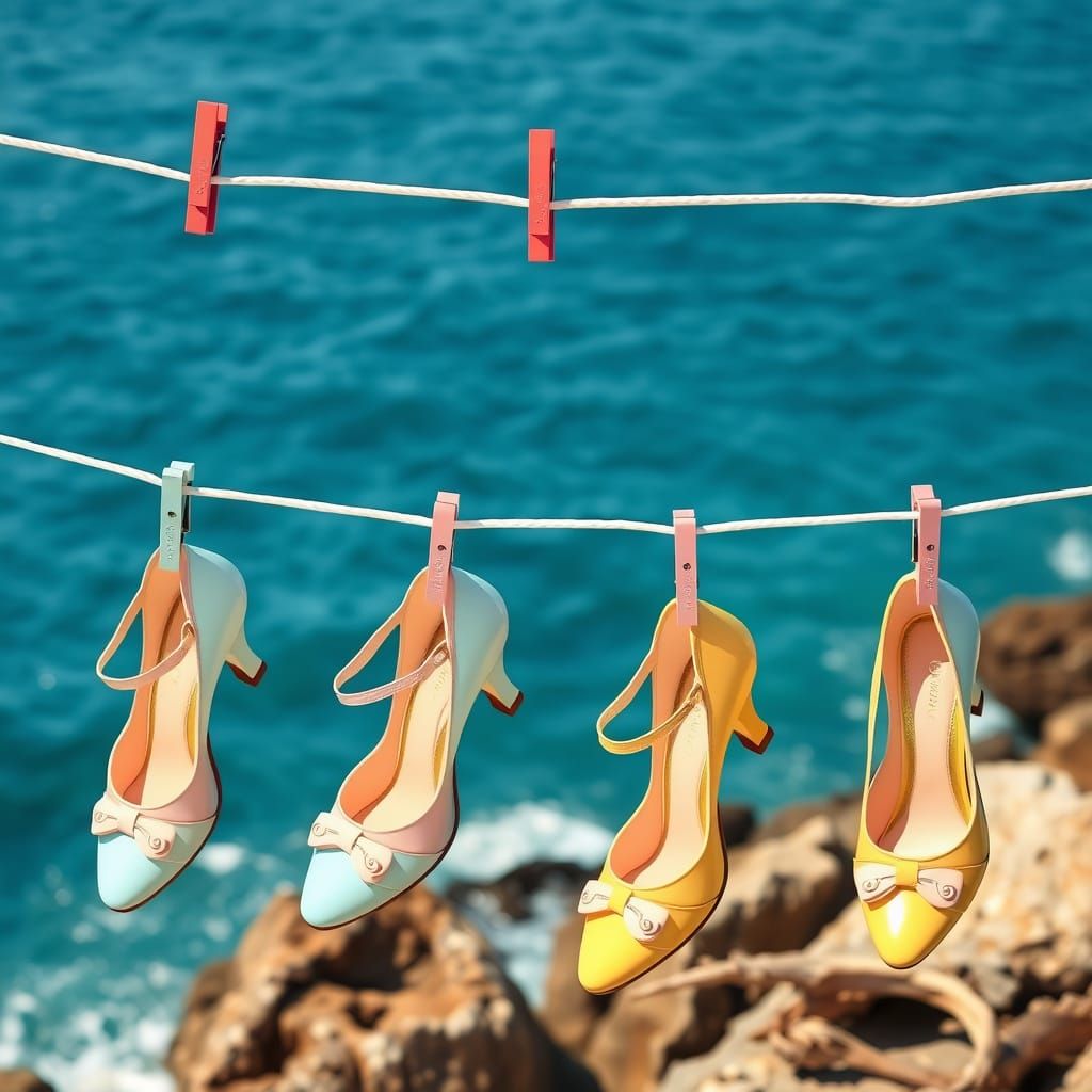 Whimsical Pastel Shoes Dancing in Ocean Breeze