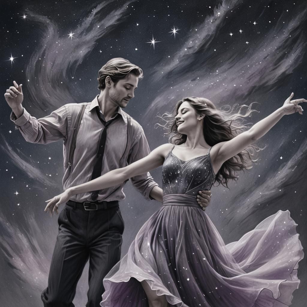 Romantic Couple Dancing Under Starry Sky