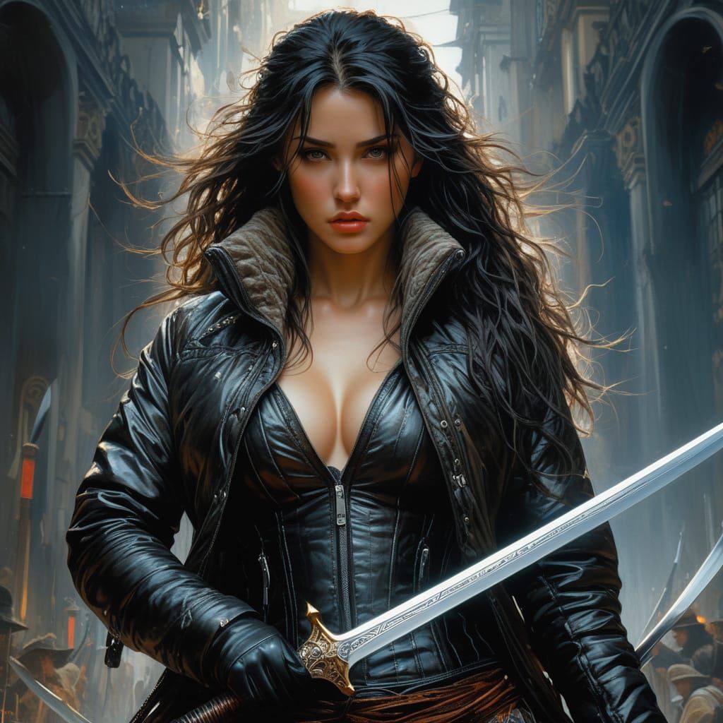 Elegant Warrior Woman in Photorealistic Anime Style