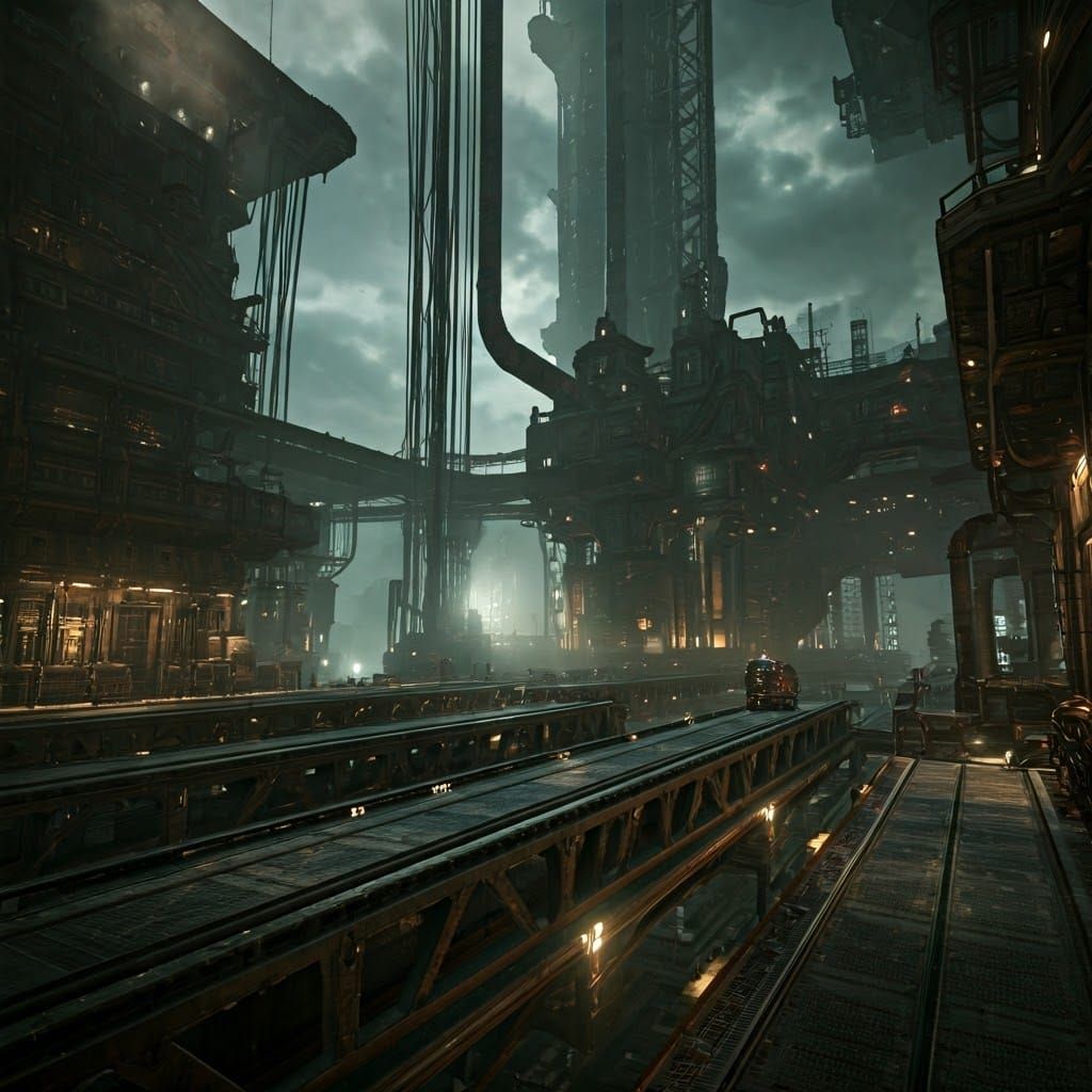 Grimdark Hive Cityscape with Conveyor Networks