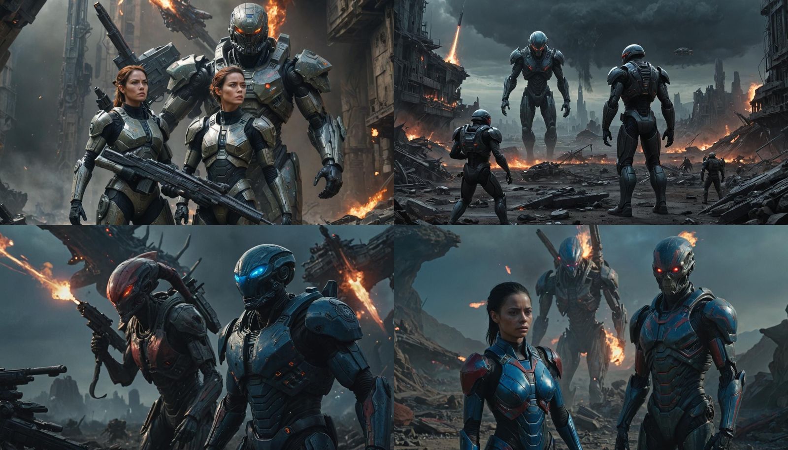 Intense Alien Battle Scene with Soldier and Leader