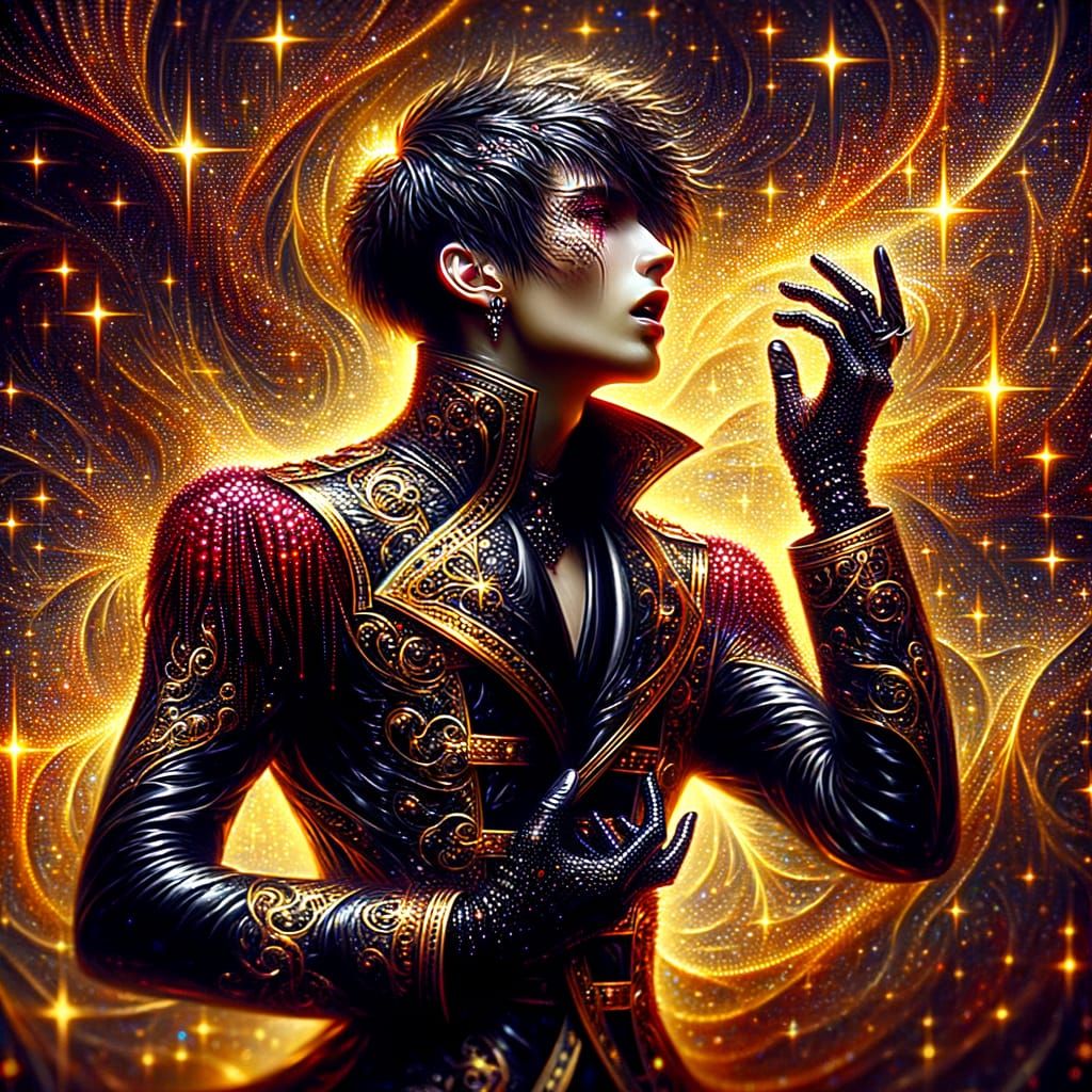 Gothic Figure Dancing in Cosmic Synthwave Style