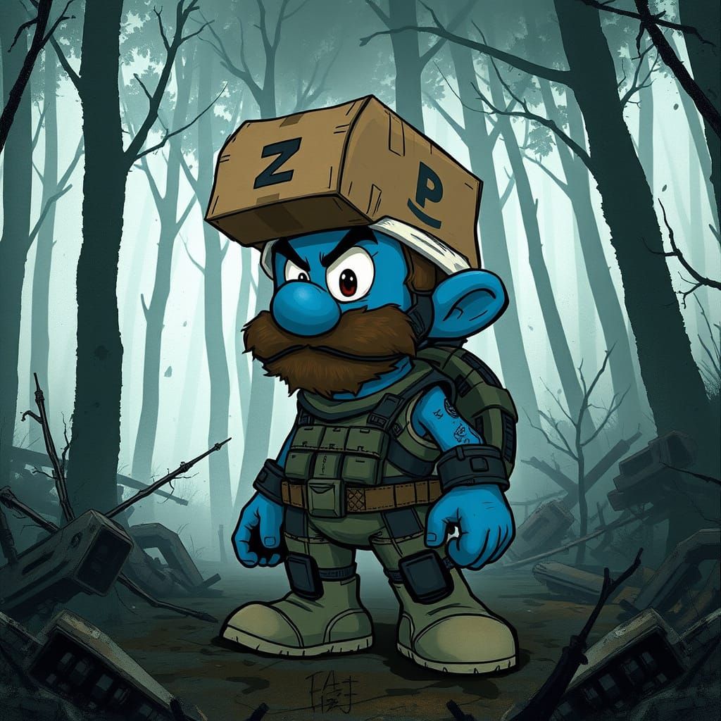 Metal Gear Solid Smurf in Gritty, Industrial Haze