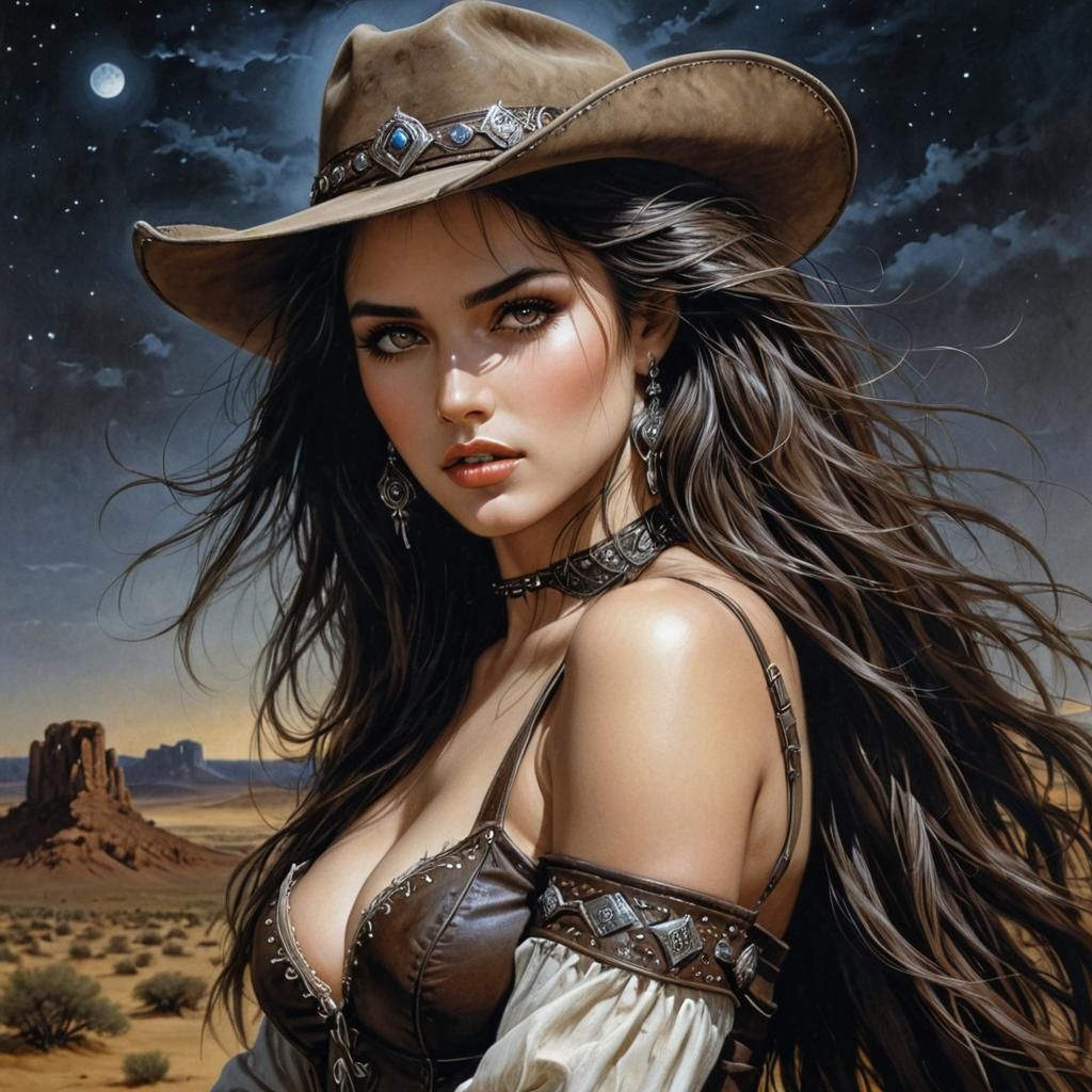Moonlit Embrace: Desert Cowboy Illustration