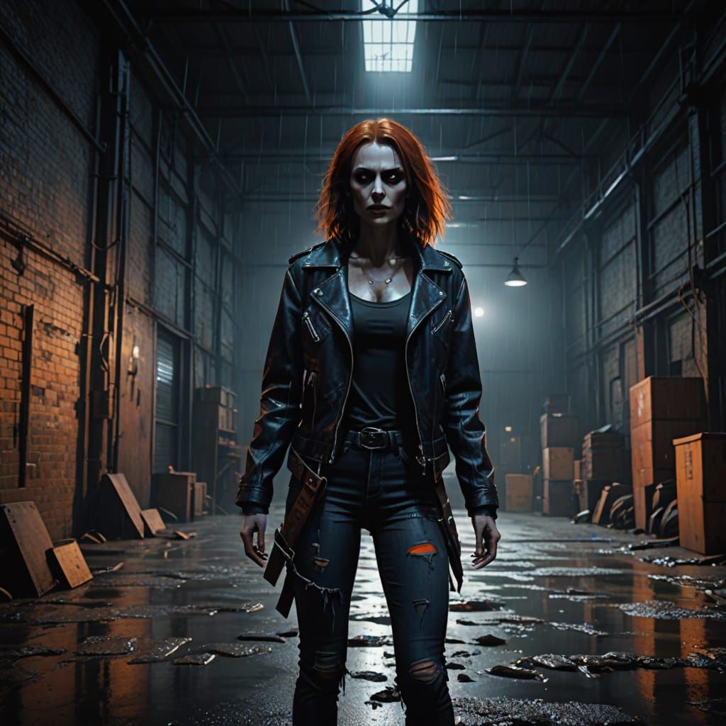 Gothic Horror Nosferatu in Dark Stormy Warehouse