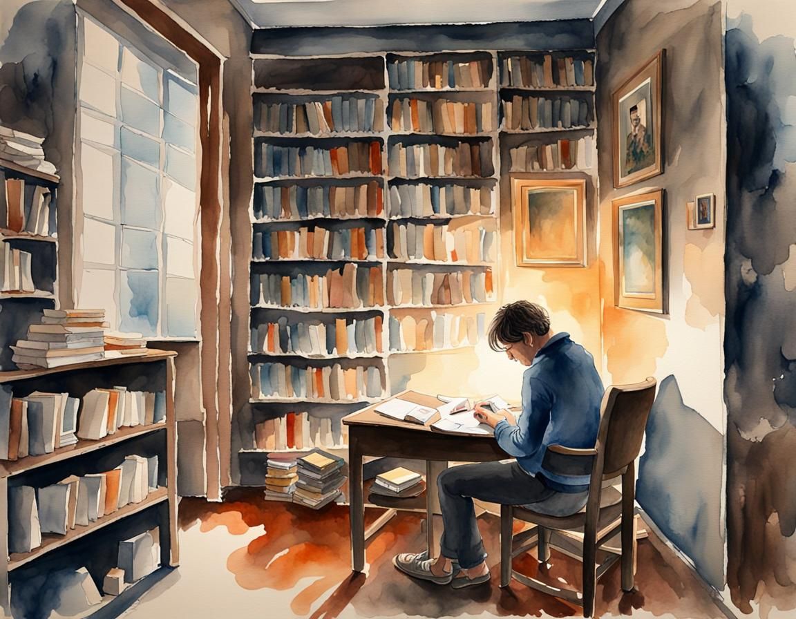 Poignant Watercolor: Solitary Figure's Quest for Transcenden...