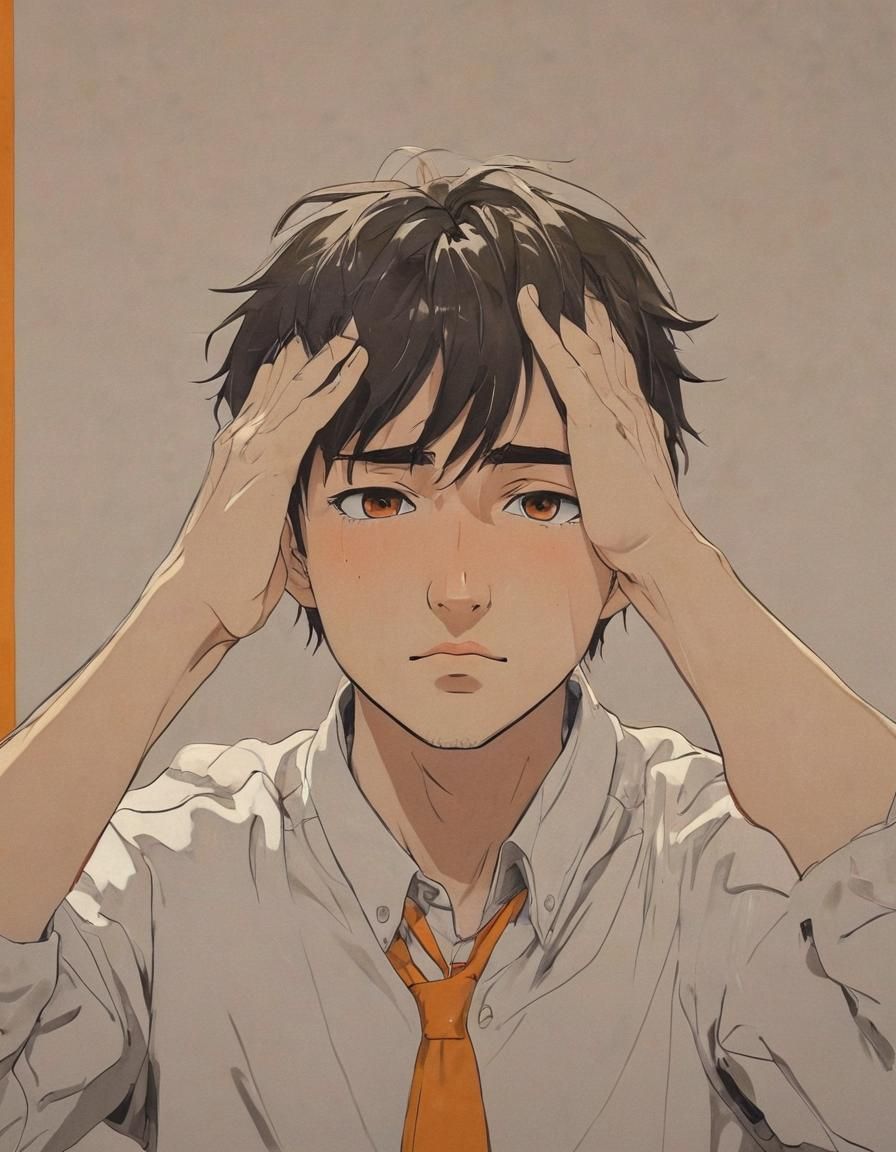 Distressed Student Reading Grades in Manga Style