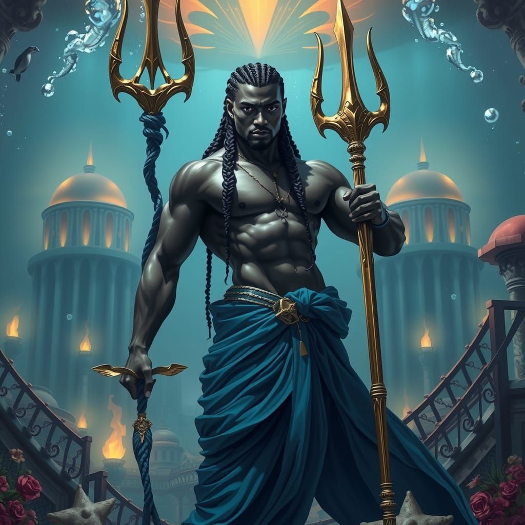 Poseidon Merman in Underwater Atlantis Palace
