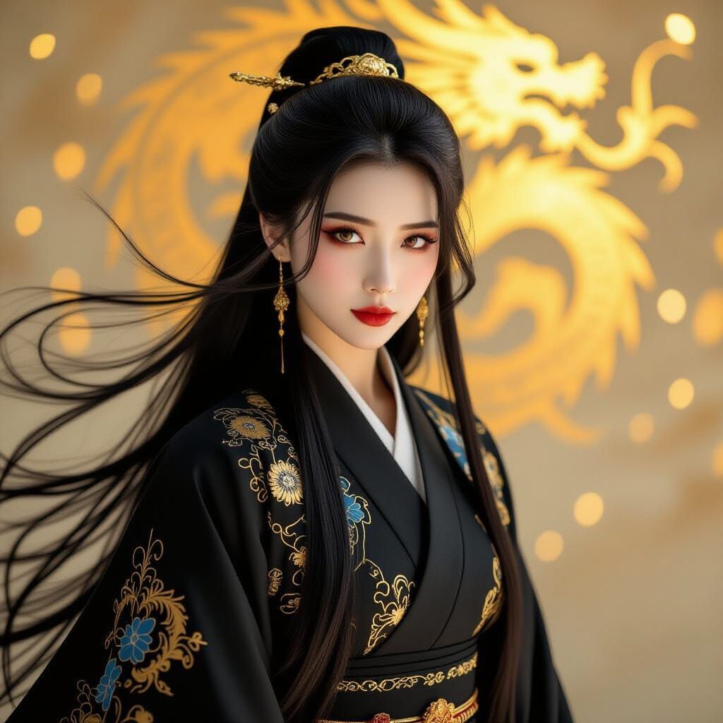 Elegant Woman in Black Robe: Cinematic Portrait