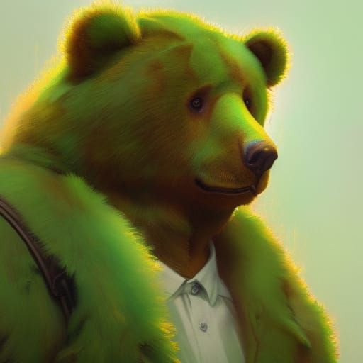 Hyperdetailed Green Teddy Bear Portrait in 8k