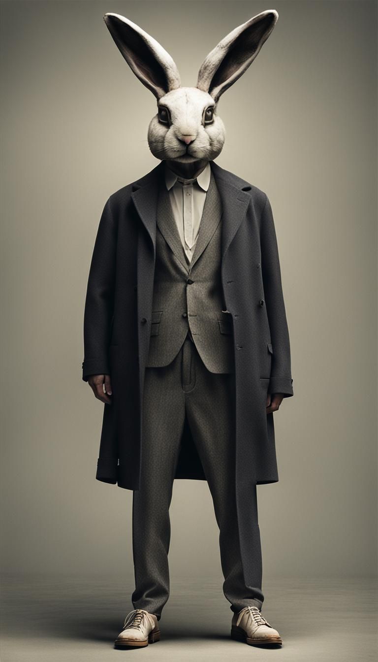 Hybrid Woman with Bunny Head in Surrealist Style