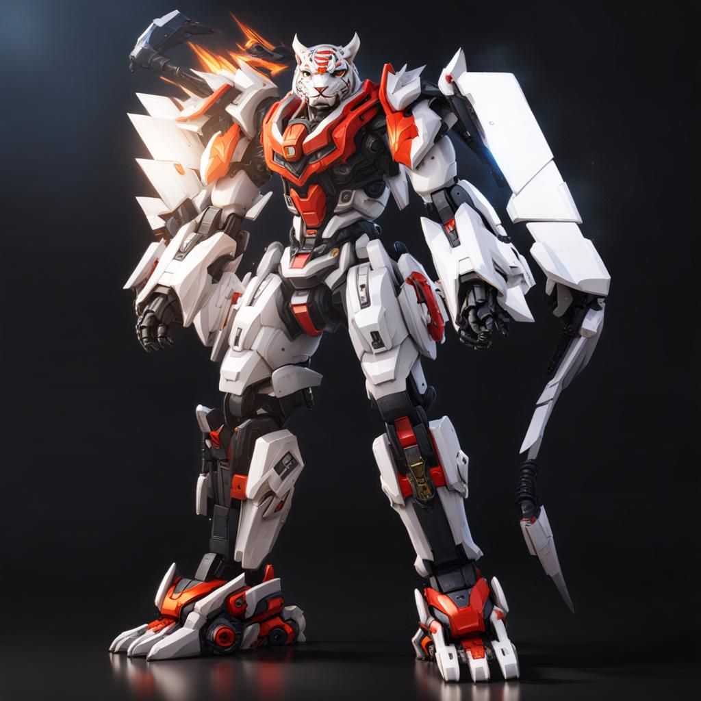 Futuristic Robotic White Tiger Mecha in Sci-Fi Style