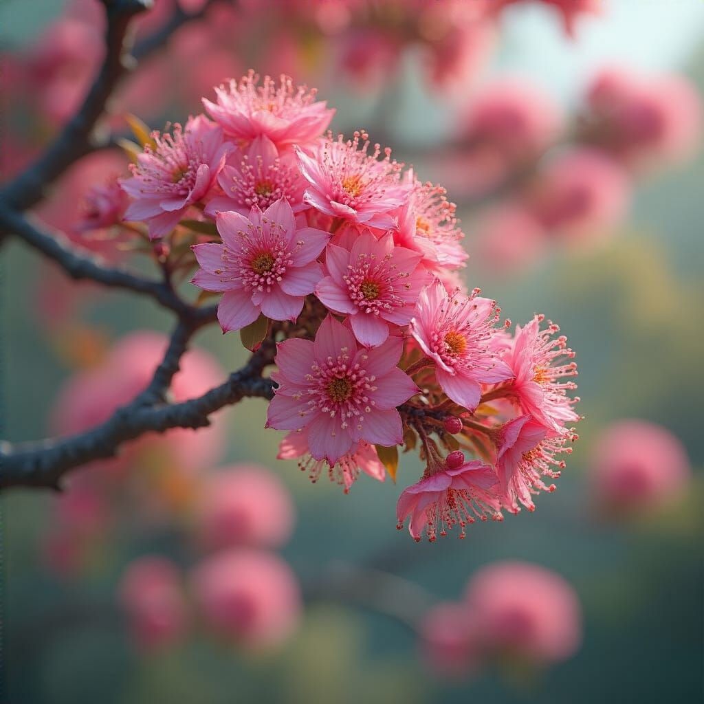 Australian Lacebark Tree: Hyperrealistic Pink Blooms