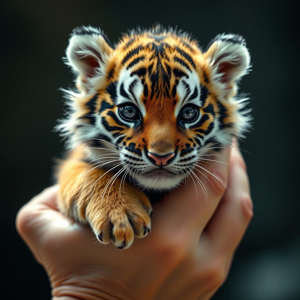 Vibrant Tiger Cub Captured in Intimate Hyperrealistic Portra...