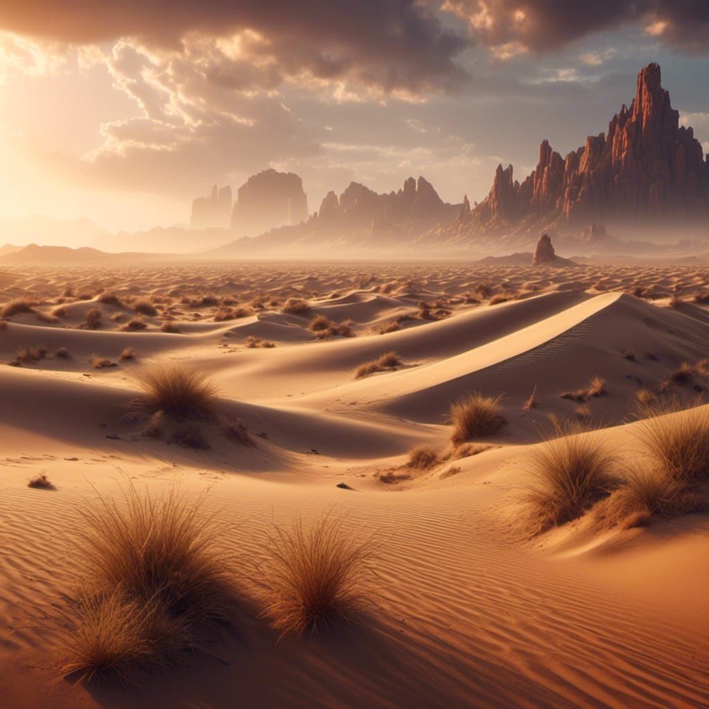 Desert Sand Dunes Landscape in Detailed Digital Painting