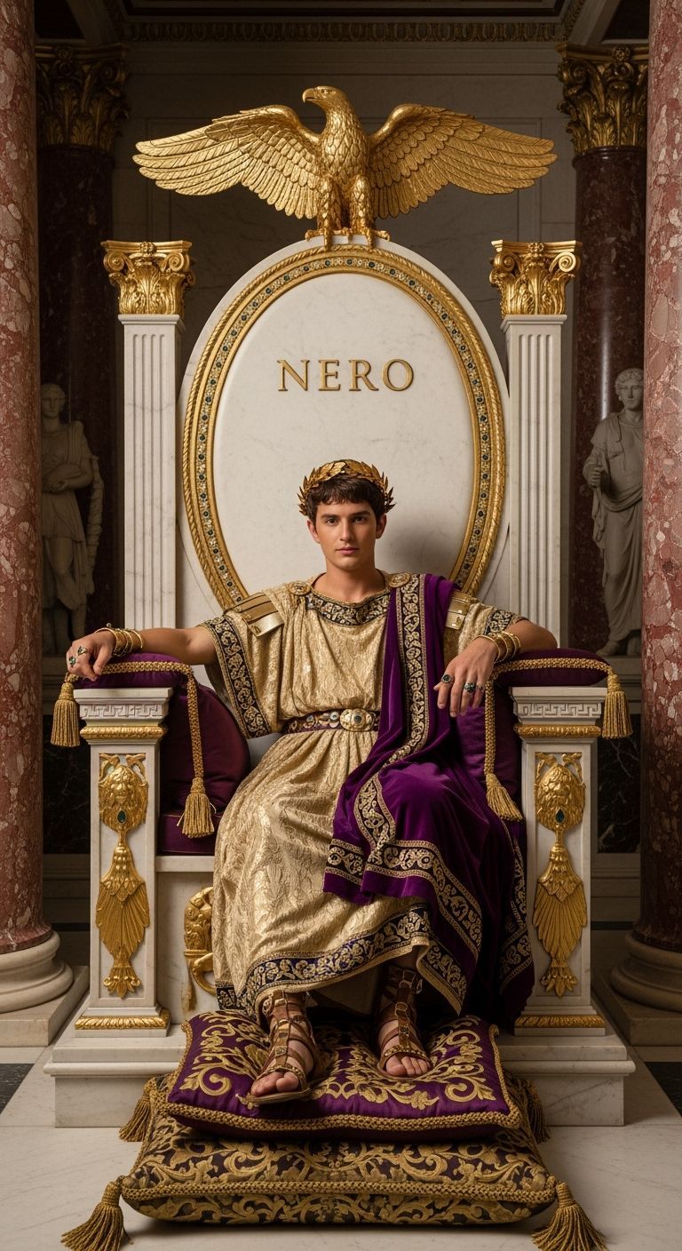 Emperor Nero on Ornate Throne in Opulent Throne Room