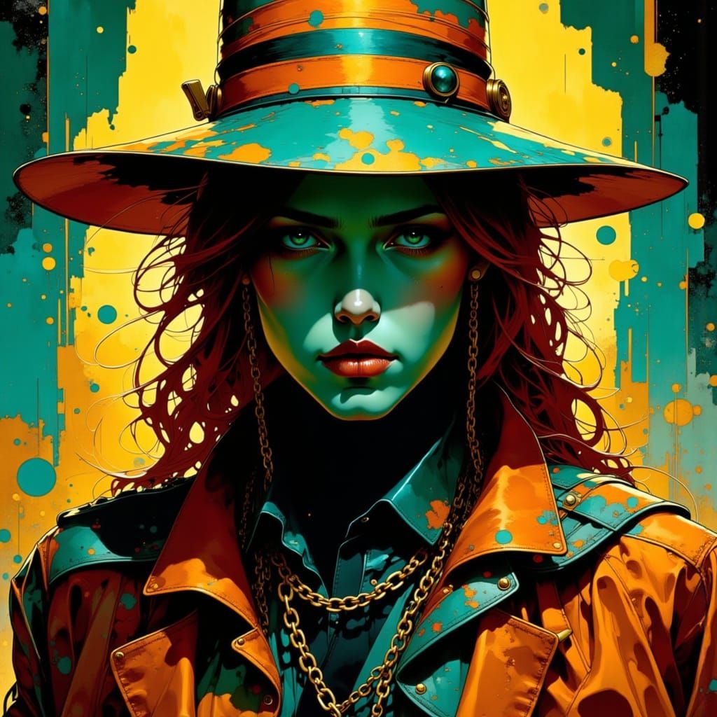 Cyber Detective in Neon-Lit Poster Style