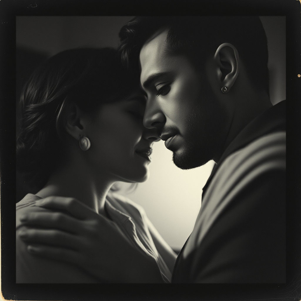 Romantic Couple in Moody Black and White Polaroid