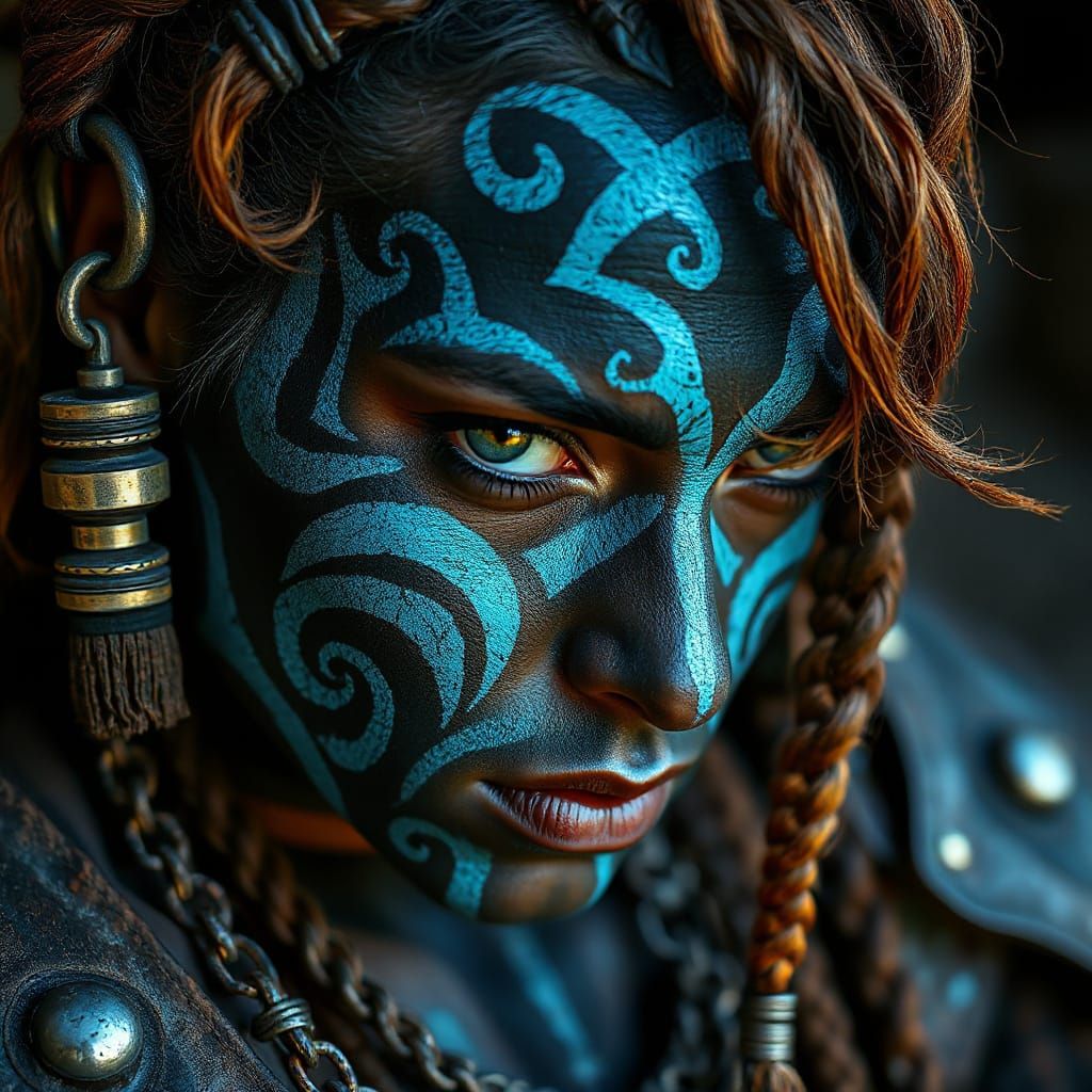 Fierce Warrior Woman with Tribal Face Paint