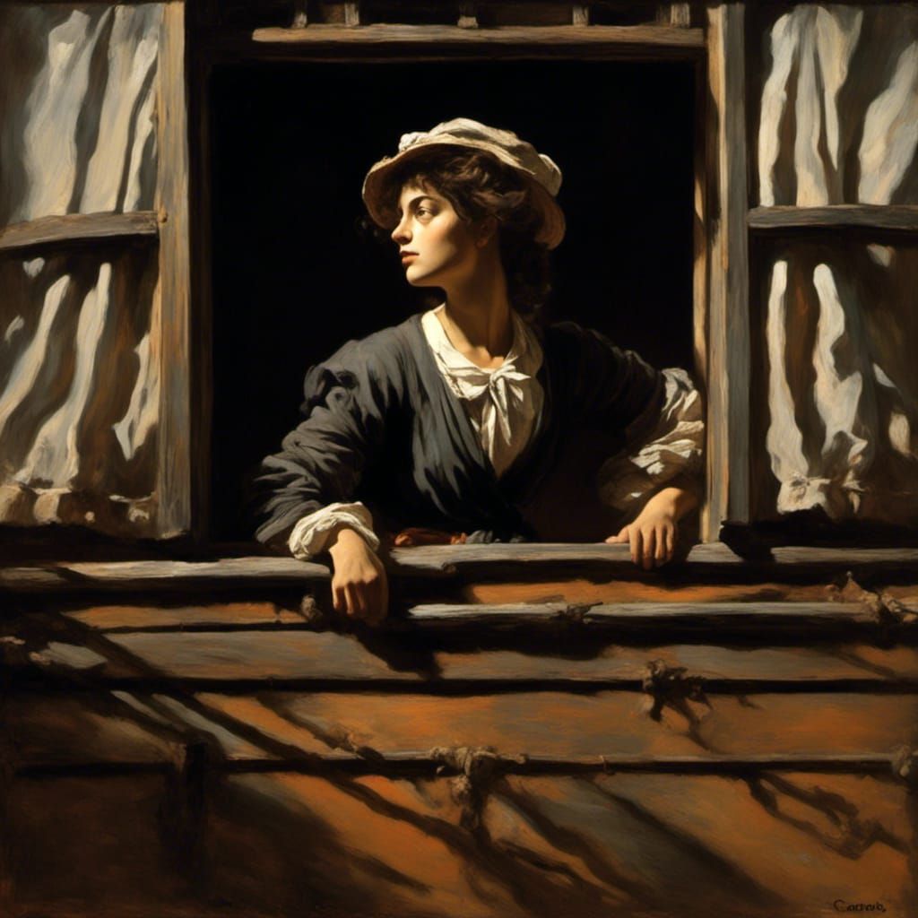 Woman on Train in Chiaroscuro Style