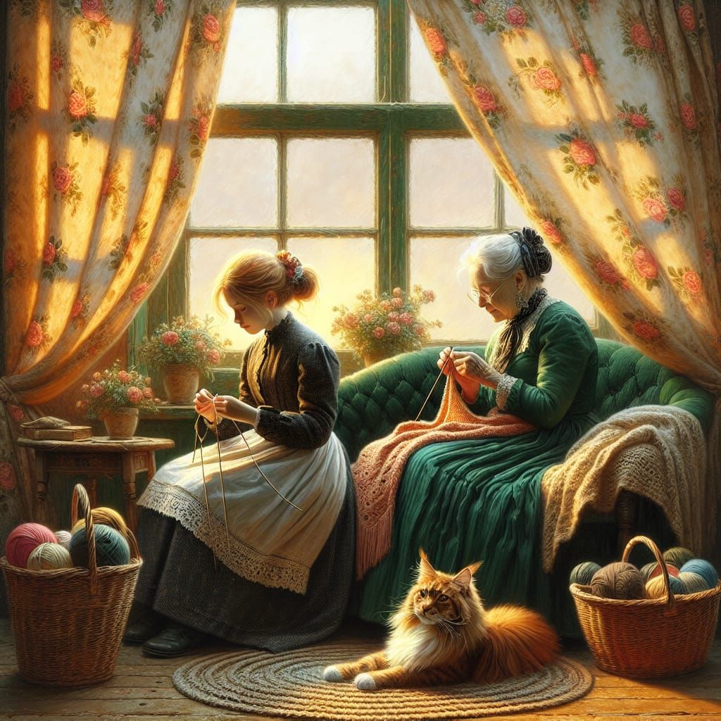 Cozy Knitting Scene in Golden Light