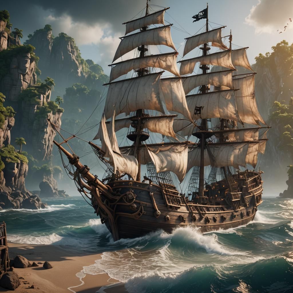 Epic Pirate Ship in 3D Game Style