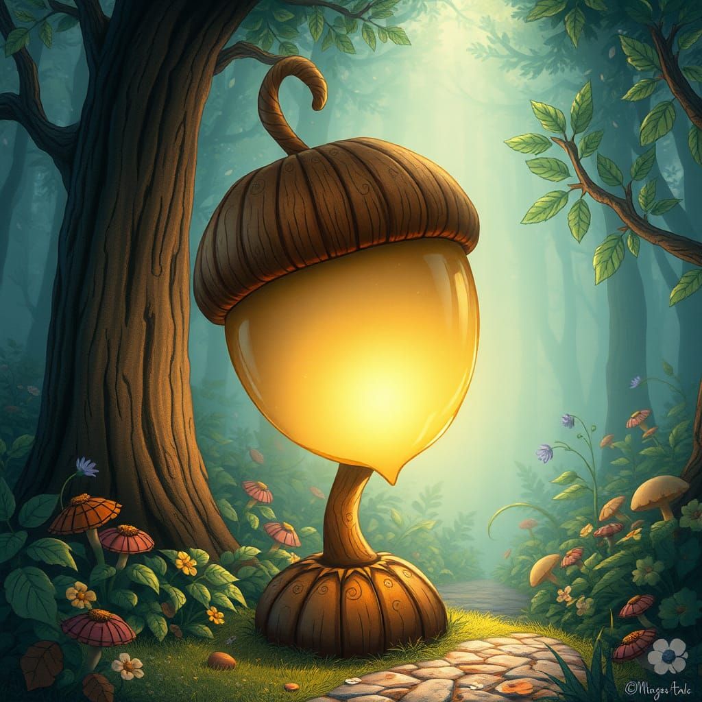 Acorn Lamp in Charles Schulz Style Forest