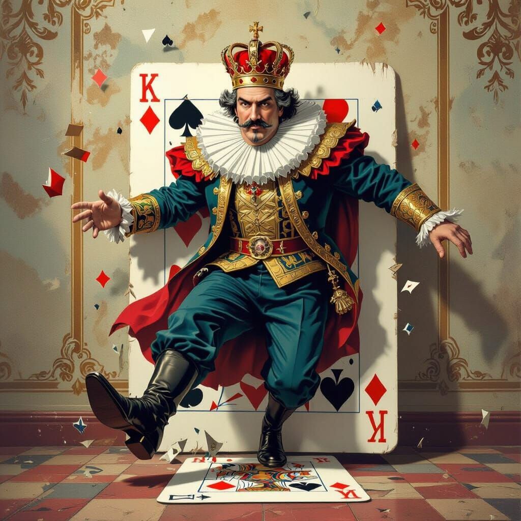 King of Cards Escapes Cardboard Confinement in Surreal Style