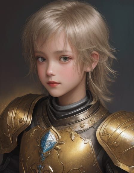 Boy in Armor: Grunge Oil Painting