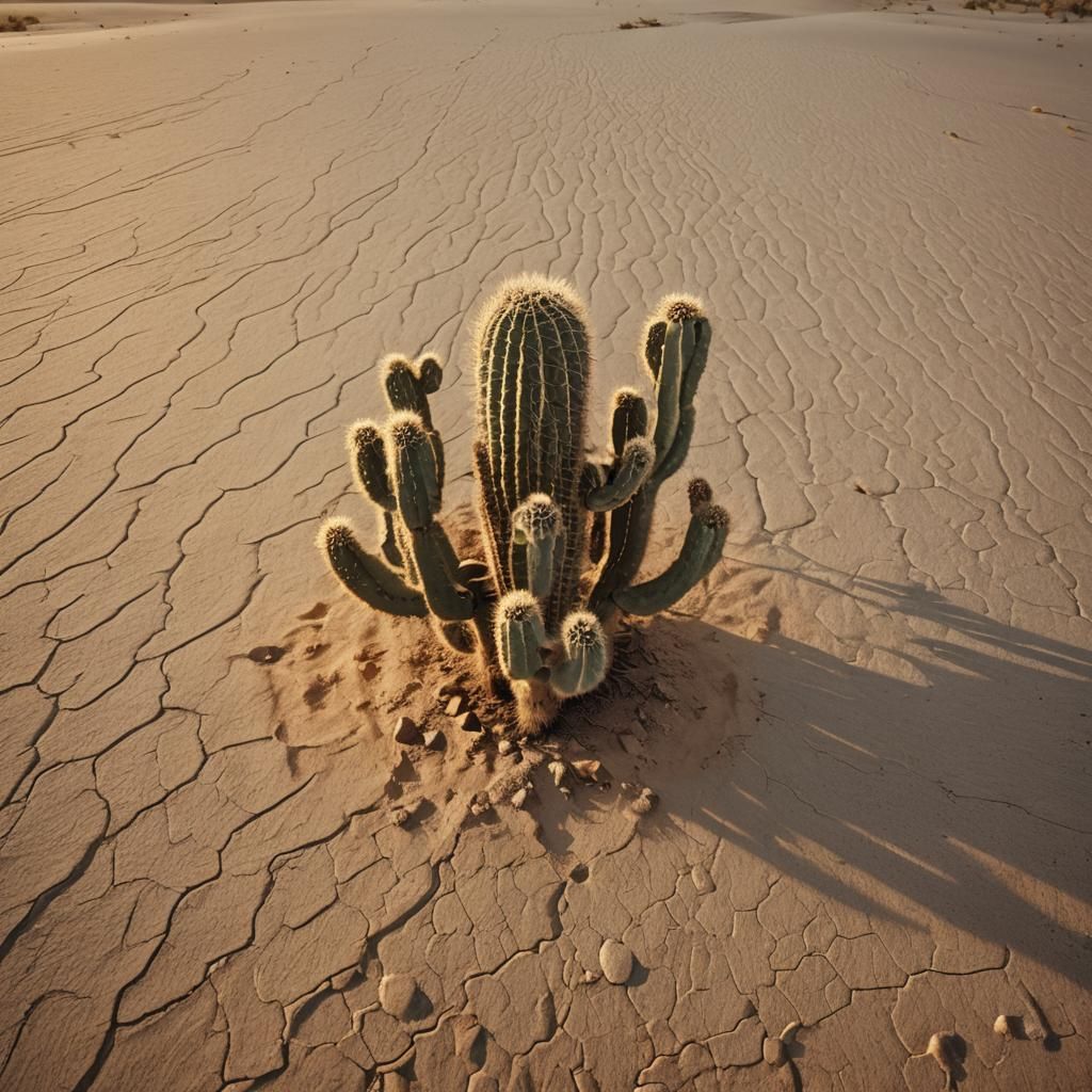 Majestic Cactus in Arid Desert at Golden Hour