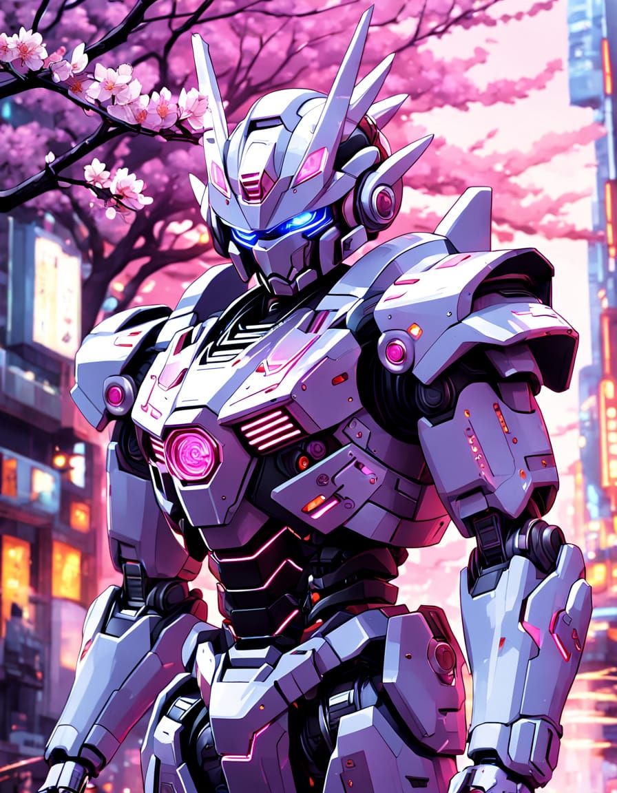 Robot Samurai in Sci-Fi City: Anime Style
