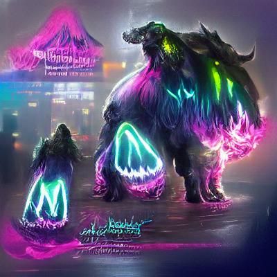 Neon Iridescent Mystical Behemoth Concept Art