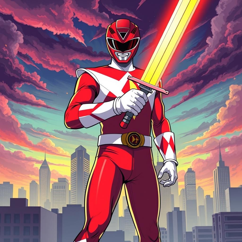 Red Power Ranger Heroic Pose in Comic Style