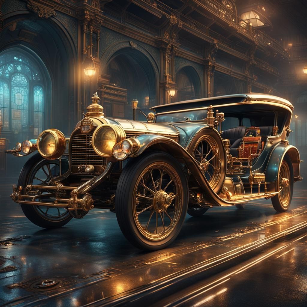 Steampunk Glass Car with Miniature City