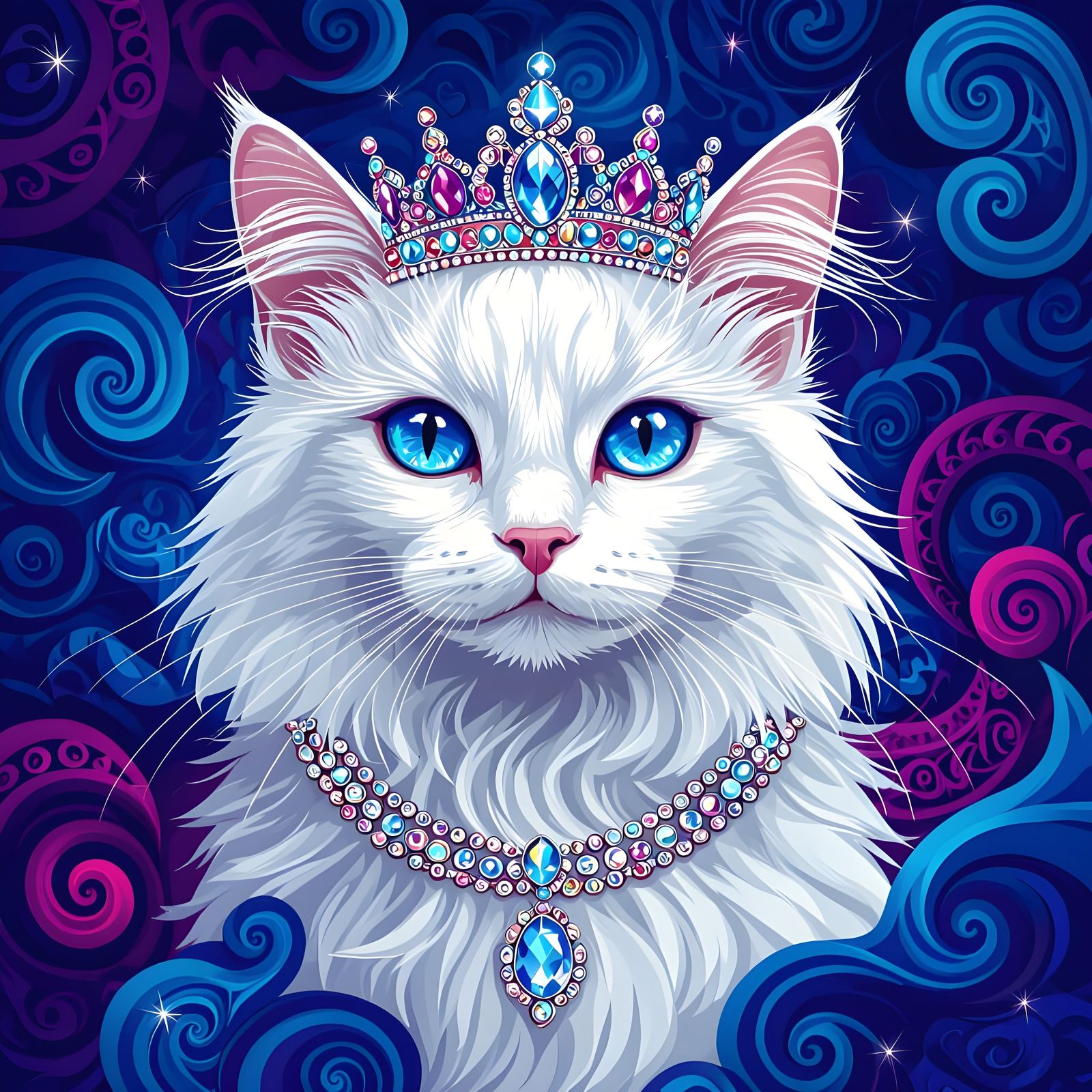 Majestic Cat with Crown in Abstract Digital Art